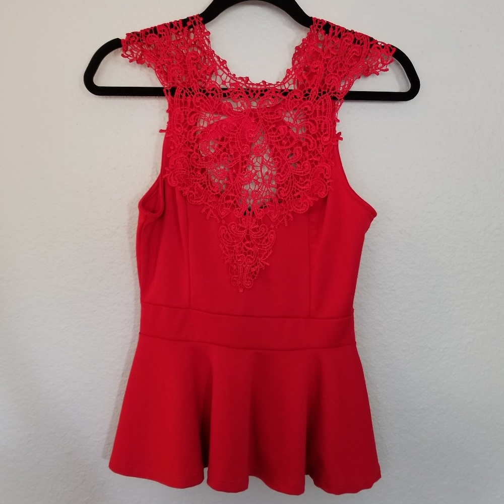 Lace High Neck Peplum Top
